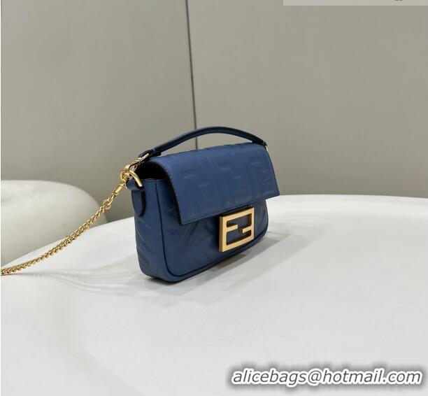 Famous Brand Fendi Baguette Mini Nappa Leather Bag 0135S Denim Blue 2023