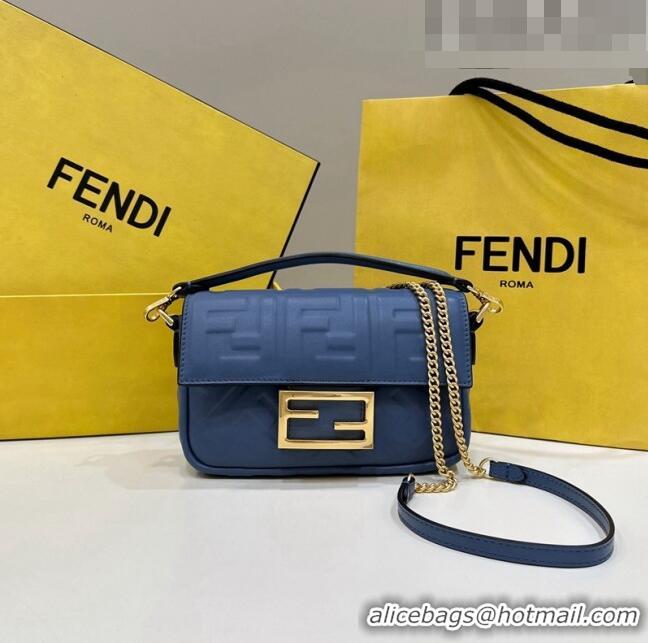 Famous Brand Fendi Baguette Mini Nappa Leather Bag 0135S Denim Blue 2023