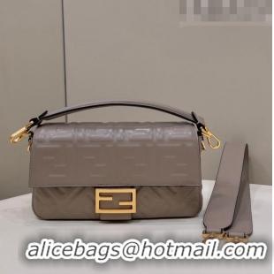 Best Luxury Fendi Baguette Medium Nappa Leather Bag 0135AM Grey 2023