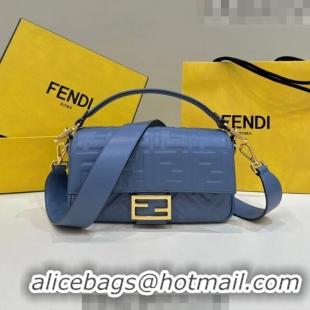 Unique Grade Fendi Baguette Medium Nappa Leather Bag 0135AM Denim Blue 2023