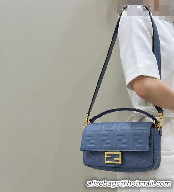 Unique Grade Fendi Baguette Medium Nappa Leather Bag 0135AM Denim Blue 2023