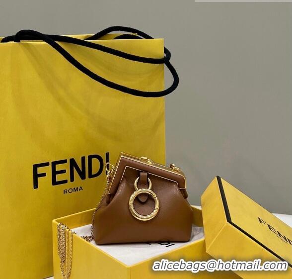 New Style Fendi First Nano Bag Charm in Nappa Leather 80018S Clay Brown 2023