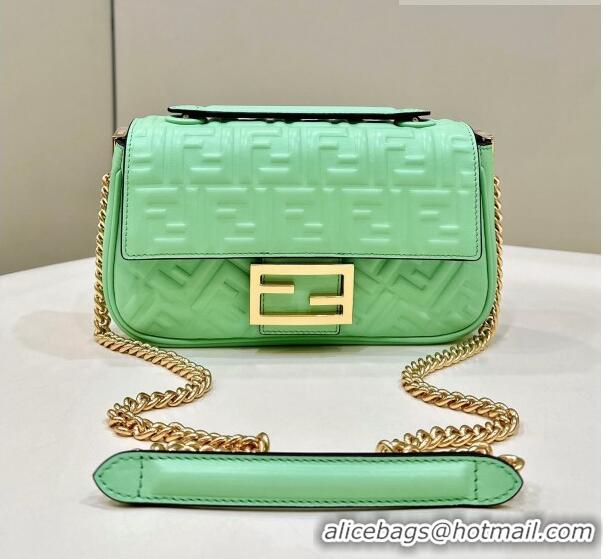 Buy Promotional Fendi Baguette Chain Midi Bag in FF Lambskin 8533 Light Green 2023