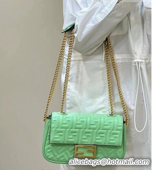 Buy Promotional Fendi Baguette Chain Midi Bag in FF Lambskin 8533 Light Green 2023