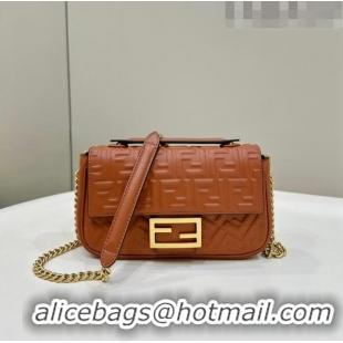 Good Product Fendi Baguette Chain Midi Bag in FF Lambskin 8533 Clay Brown 2023