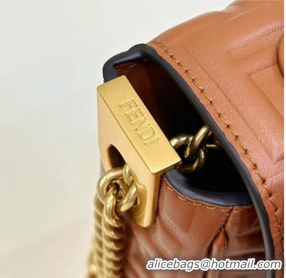 Good Product Fendi Baguette Chain Midi Bag in FF Lambskin 8533 Clay Brown 2023