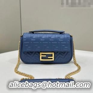 Reasonable Price Fendi Baguette Chain Midi Bag in FF Lambskin 8533 Denim Blue 2023