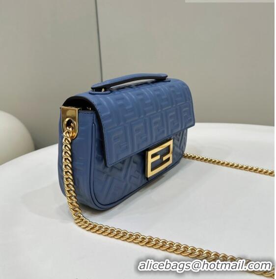 Reasonable Price Fendi Baguette Chain Midi Bag in FF Lambskin 8533 Denim Blue 2023