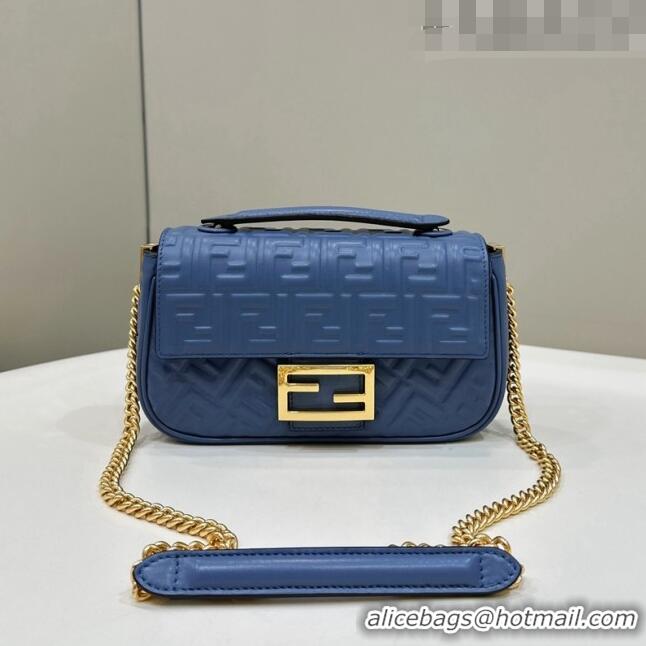 Reasonable Price Fendi Baguette Chain Midi Bag in FF Lambskin 8533 Denim Blue 2023