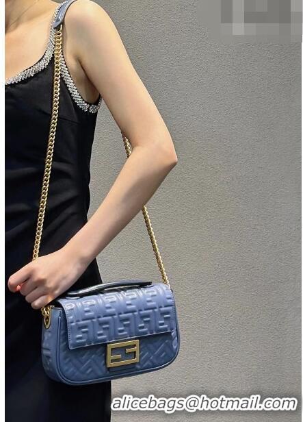 Reasonable Price Fendi Baguette Chain Midi Bag in FF Lambskin 8533 Denim Blue 2023