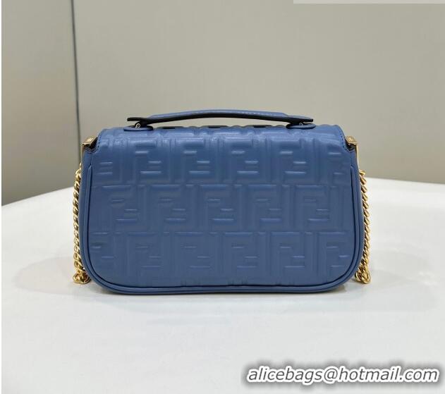 Reasonable Price Fendi Baguette Chain Midi Bag in FF Lambskin 8533 Denim Blue 2023