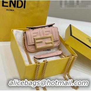 Promotional Fendi Nano Baguette Chain Mini Bag in FF Nappa Leather 8603S Light Pink 2023