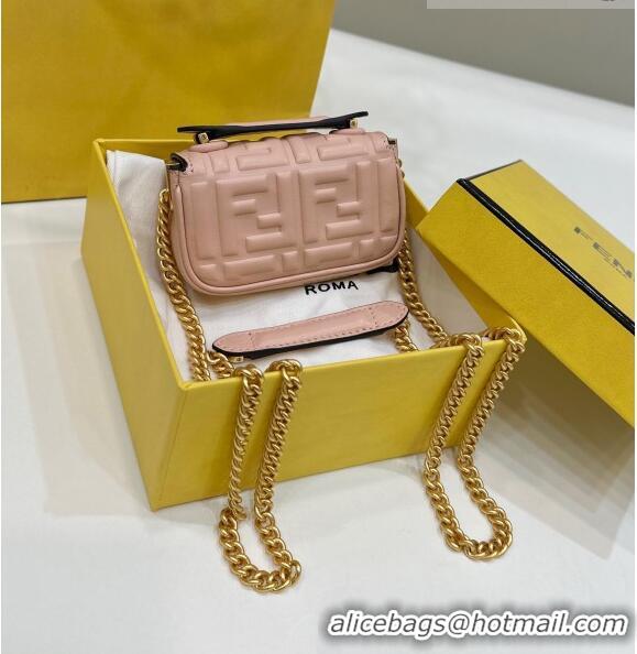 Promotional Fendi Nano Baguette Chain Mini Bag in FF Nappa Leather 8603S Light Pink 2023