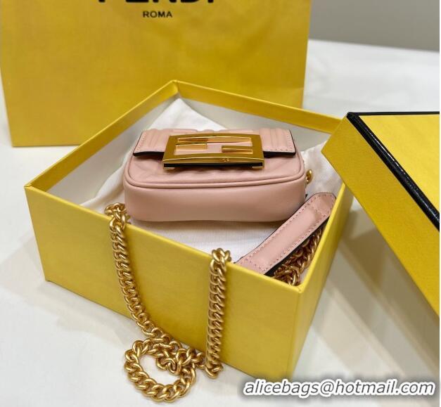 Promotional Fendi Nano Baguette Chain Mini Bag in FF Nappa Leather 8603S Light Pink 2023