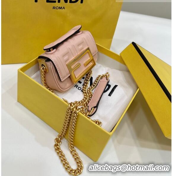 Promotional Fendi Nano Baguette Chain Mini Bag in FF Nappa Leather 8603S Light Pink 2023