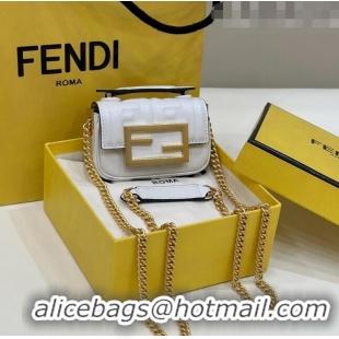 Good Looking Fendi Nano Baguette Chain Mini Bag in FF Nappa Leather 8603S White 2023