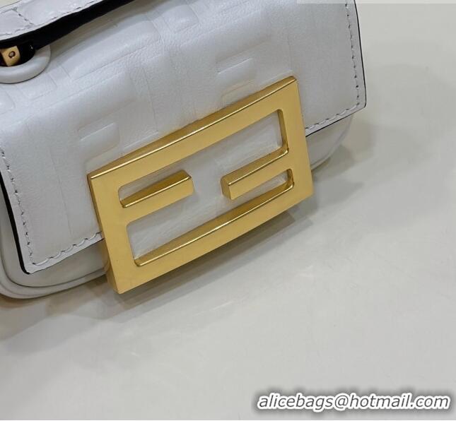 Good Looking Fendi Nano Baguette Chain Mini Bag in FF Nappa Leather 8603S White 2023