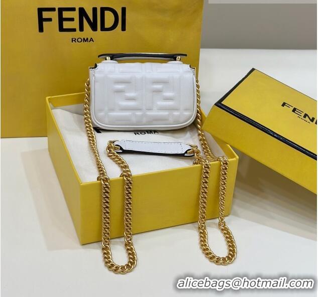 Good Looking Fendi Nano Baguette Chain Mini Bag in FF Nappa Leather 8603S White 2023