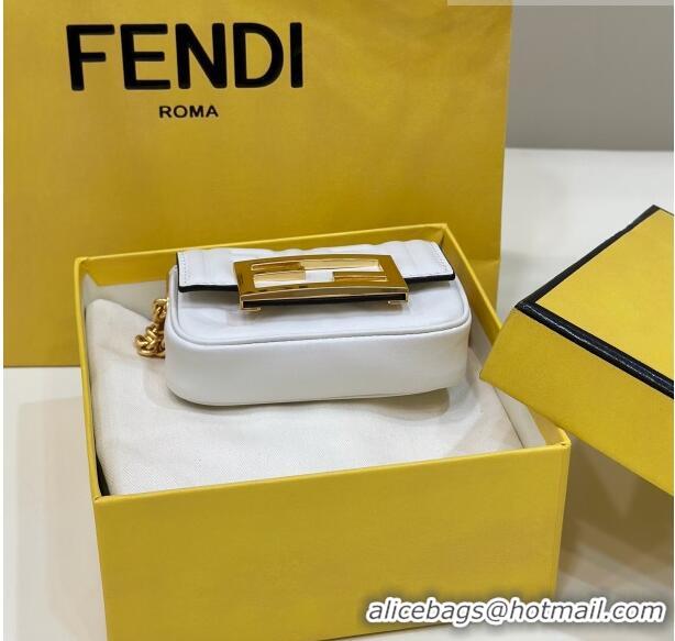 Good Looking Fendi Nano Baguette Chain Mini Bag in FF Nappa Leather 8603S White 2023