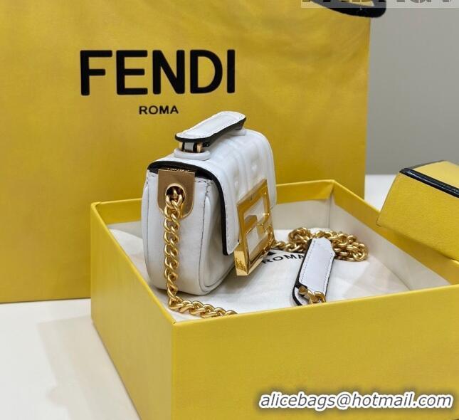 Good Looking Fendi Nano Baguette Chain Mini Bag in FF Nappa Leather 8603S White 2023