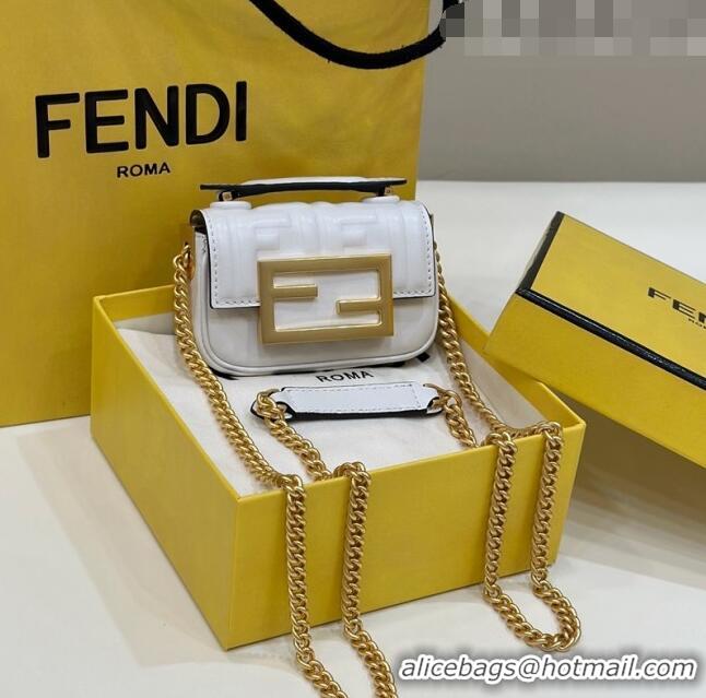 Good Looking Fendi Nano Baguette Chain Mini Bag in FF Nappa Leather 8603S White 2023