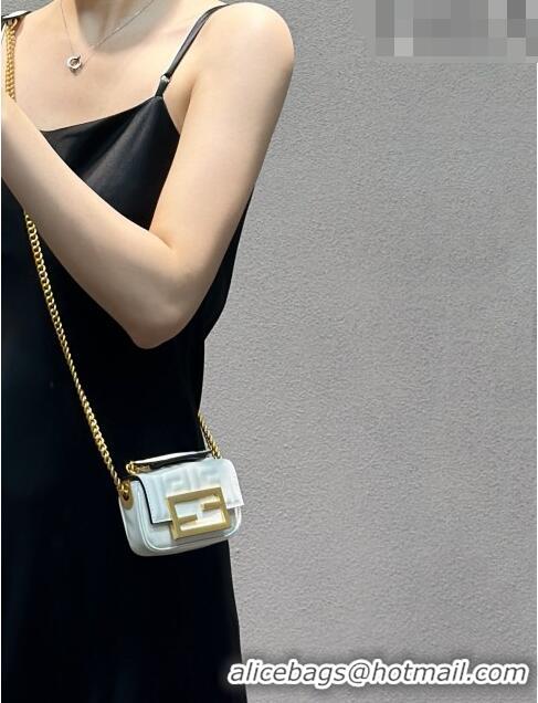 Good Looking Fendi Nano Baguette Chain Mini Bag in FF Nappa Leather 8603S White 2023