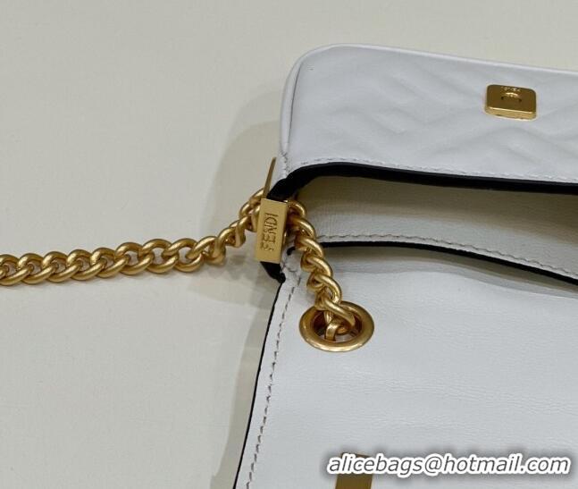 Good Looking Fendi Nano Baguette Chain Mini Bag in FF Nappa Leather 8603S White 2023