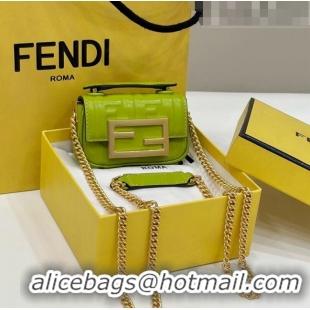 Inexpensive Fendi Nano Baguette Chain Mini Bag in FF Nappa Leather 8603S Acid Green 2023