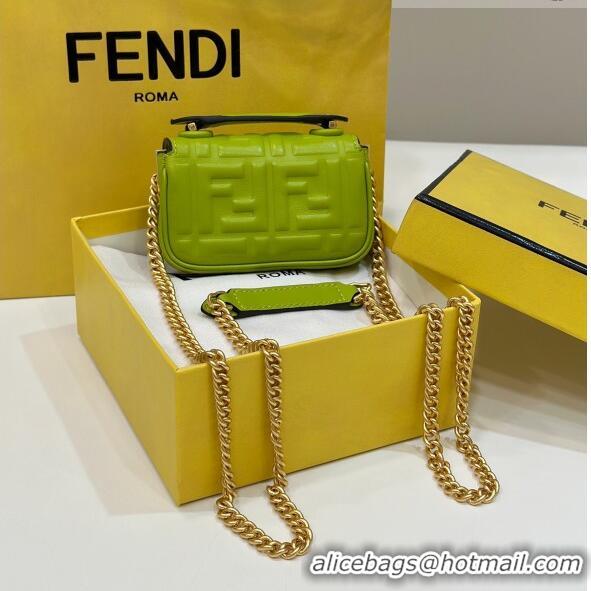 Inexpensive Fendi Nano Baguette Chain Mini Bag in FF Nappa Leather 8603S Acid Green 2023