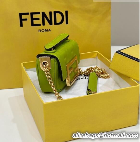 Inexpensive Fendi Nano Baguette Chain Mini Bag in FF Nappa Leather 8603S Acid Green 2023