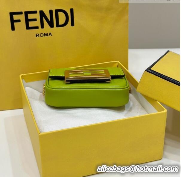 Inexpensive Fendi Nano Baguette Chain Mini Bag in FF Nappa Leather 8603S Acid Green 2023