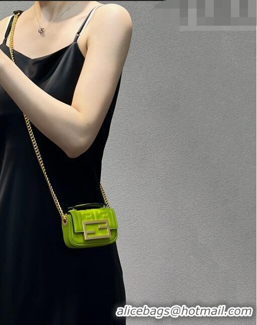 Inexpensive Fendi Nano Baguette Chain Mini Bag in FF Nappa Leather 8603S Acid Green 2023