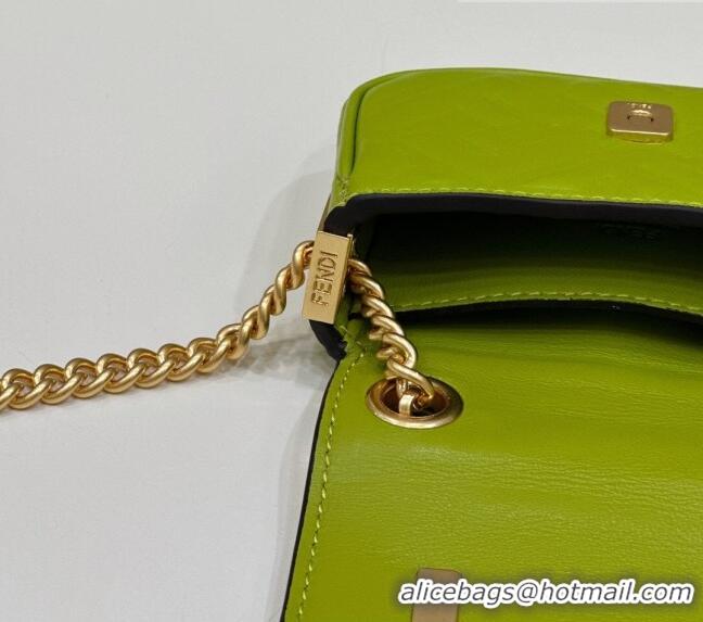 Inexpensive Fendi Nano Baguette Chain Mini Bag in FF Nappa Leather 8603S Acid Green 2023