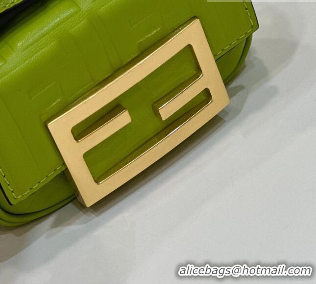 Inexpensive Fendi Nano Baguette Chain Mini Bag in FF Nappa Leather 8603S Acid Green 2023