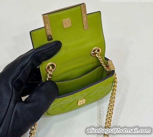 Inexpensive Fendi Nano Baguette Chain Mini Bag in FF Nappa Leather 8603S Acid Green 2023