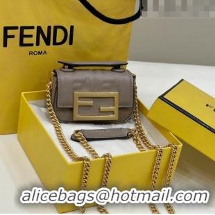 Top Grade Fendi Nano Baguette Chain Mini Bag in FF Nappa Leather 8603S Grey 2023