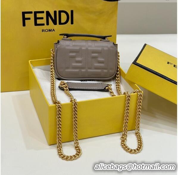 Top Grade Fendi Nano Baguette Chain Mini Bag in FF Nappa Leather 8603S Grey 2023