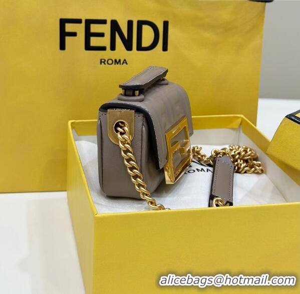 Top Grade Fendi Nano Baguette Chain Mini Bag in FF Nappa Leather 8603S Grey 2023