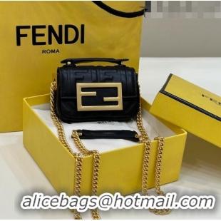 Grade Quality Fendi Nano Baguette Chain Mini Bag in FF Nappa Leather 8603S Black 2023