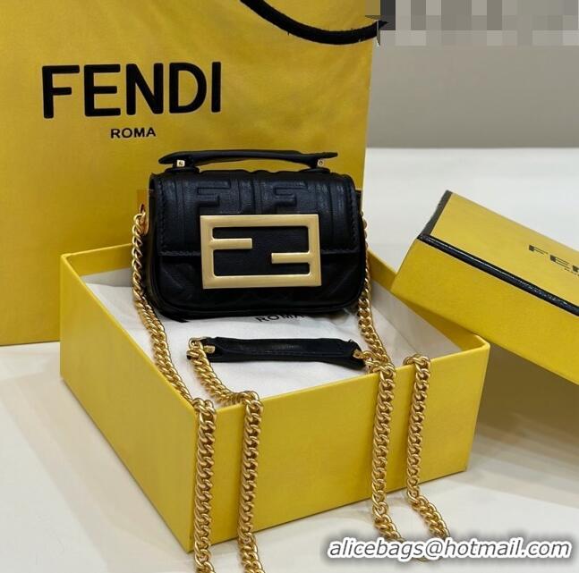 Grade Quality Fendi Nano Baguette Chain Mini Bag in FF Nappa Leather 8603S Black 2023