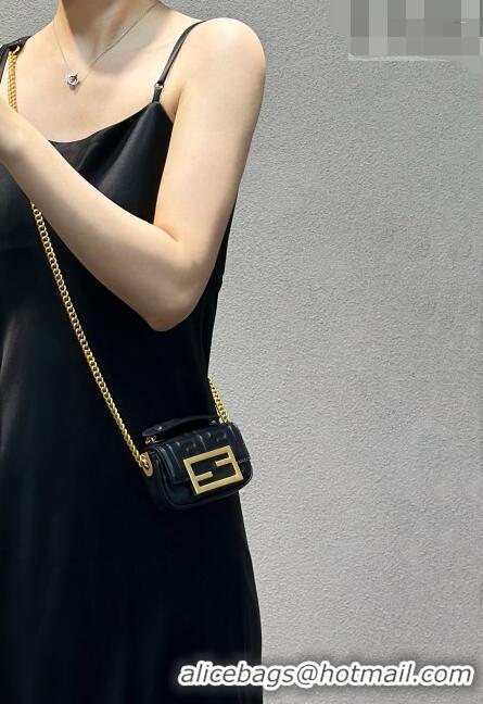 Grade Quality Fendi Nano Baguette Chain Mini Bag in FF Nappa Leather 8603S Black 2023