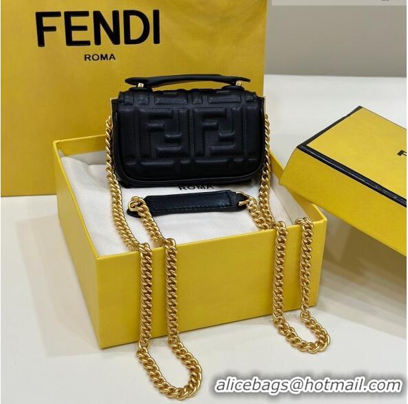 Grade Quality Fendi Nano Baguette Chain Mini Bag in FF Nappa Leather 8603S Black 2023