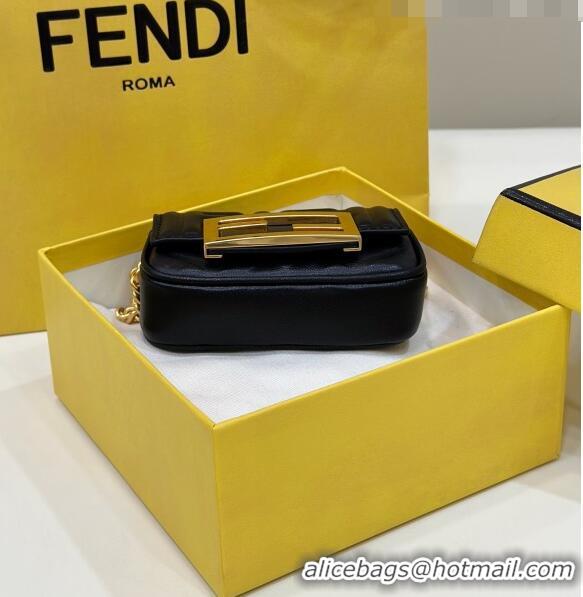 Grade Quality Fendi Nano Baguette Chain Mini Bag in FF Nappa Leather 8603S Black 2023