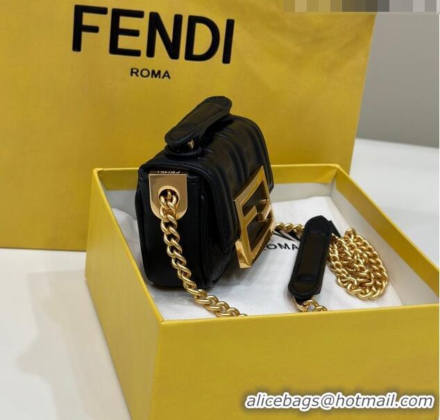 Grade Quality Fendi Nano Baguette Chain Mini Bag in FF Nappa Leather 8603S Black 2023