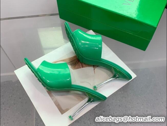 Good Quality Bottega Veneta Stretch Heel Slide Sandals 9cm in Patent Leather Green 619059