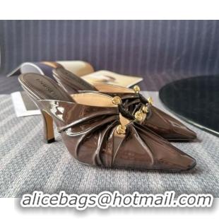 Low Cost Bottega Veneta Bunnie Heel Mules 9cm in Patent Leather Brown 0619061