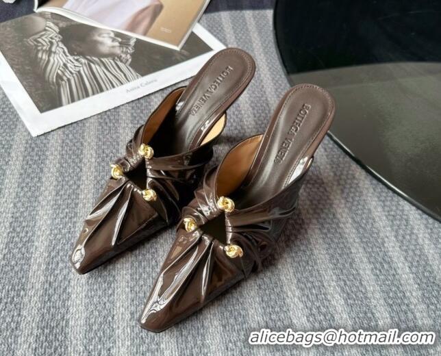 Low Cost Bottega Veneta Bunnie Heel Mules 9cm in Patent Leather Brown 0619061