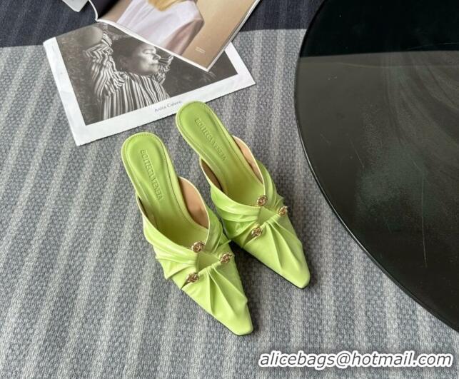 Pretty Style Bottega Veneta Bunnie Heel Mules 9cm in Patent Leather Green 619062