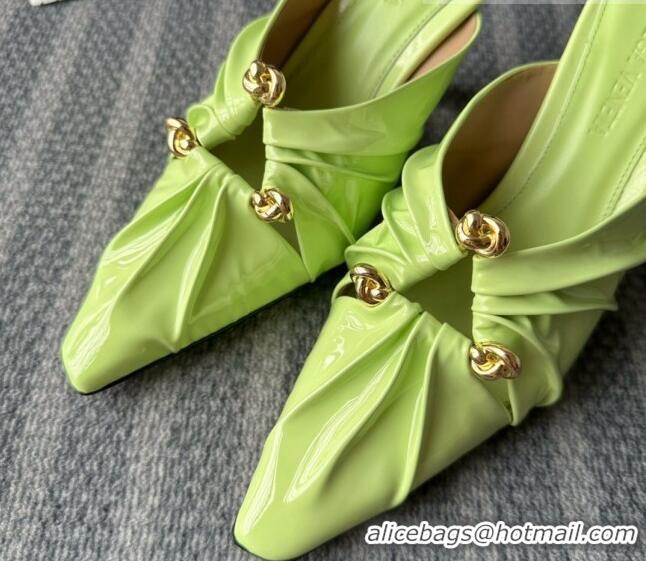 Pretty Style Bottega Veneta Bunnie Heel Mules 9cm in Patent Leather Green 619062