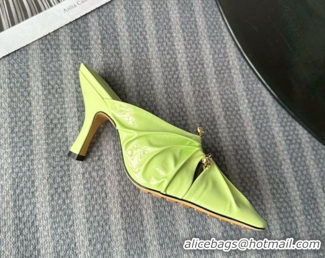 Pretty Style Bottega Veneta Bunnie Heel Mules 9cm in Patent Leather Green 619062